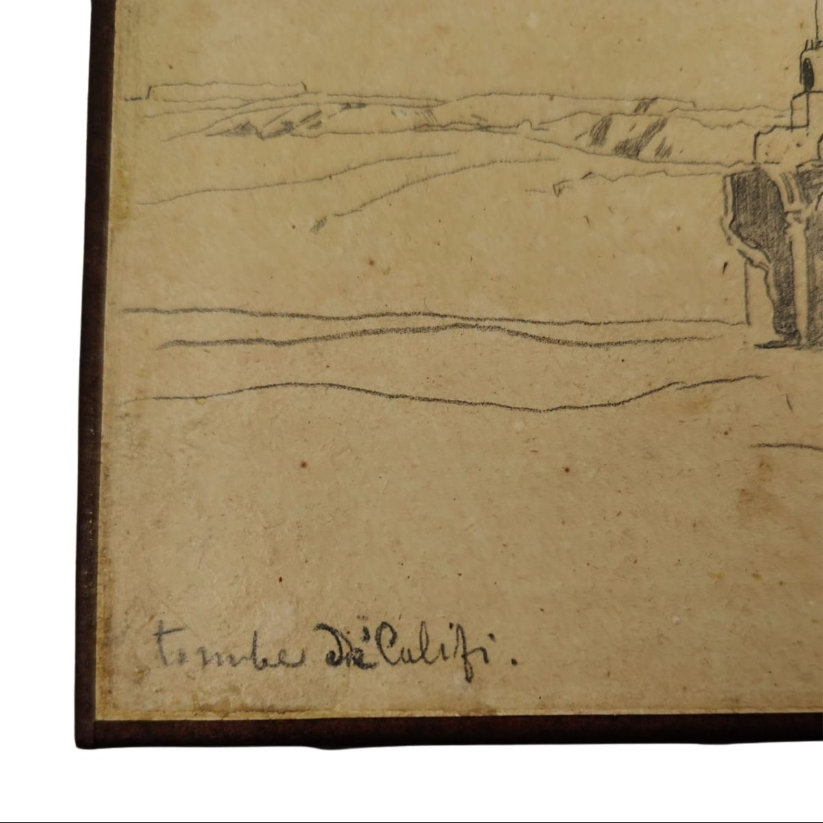 Alberto Pasini – Tombe dei Califfi al Cairo, Disegno Orientalista firmato (1860/70 ca.)-photo-4