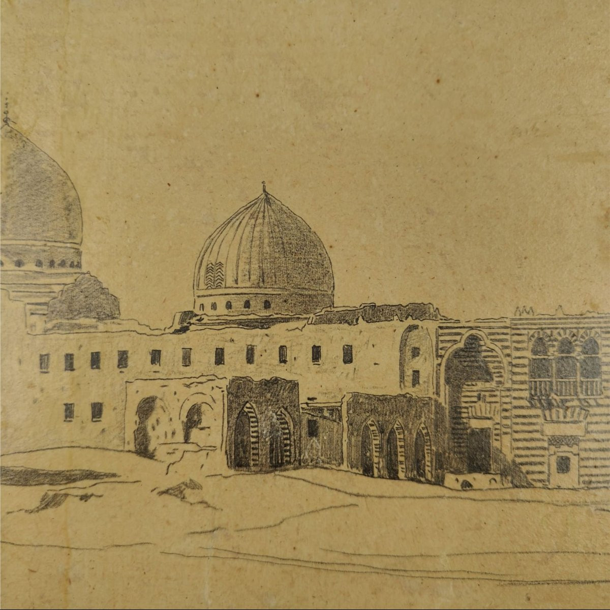 Alberto Pasini – Tombe dei Califfi al Cairo, Disegno Orientalista firmato (1860/70 ca.)-photo-1