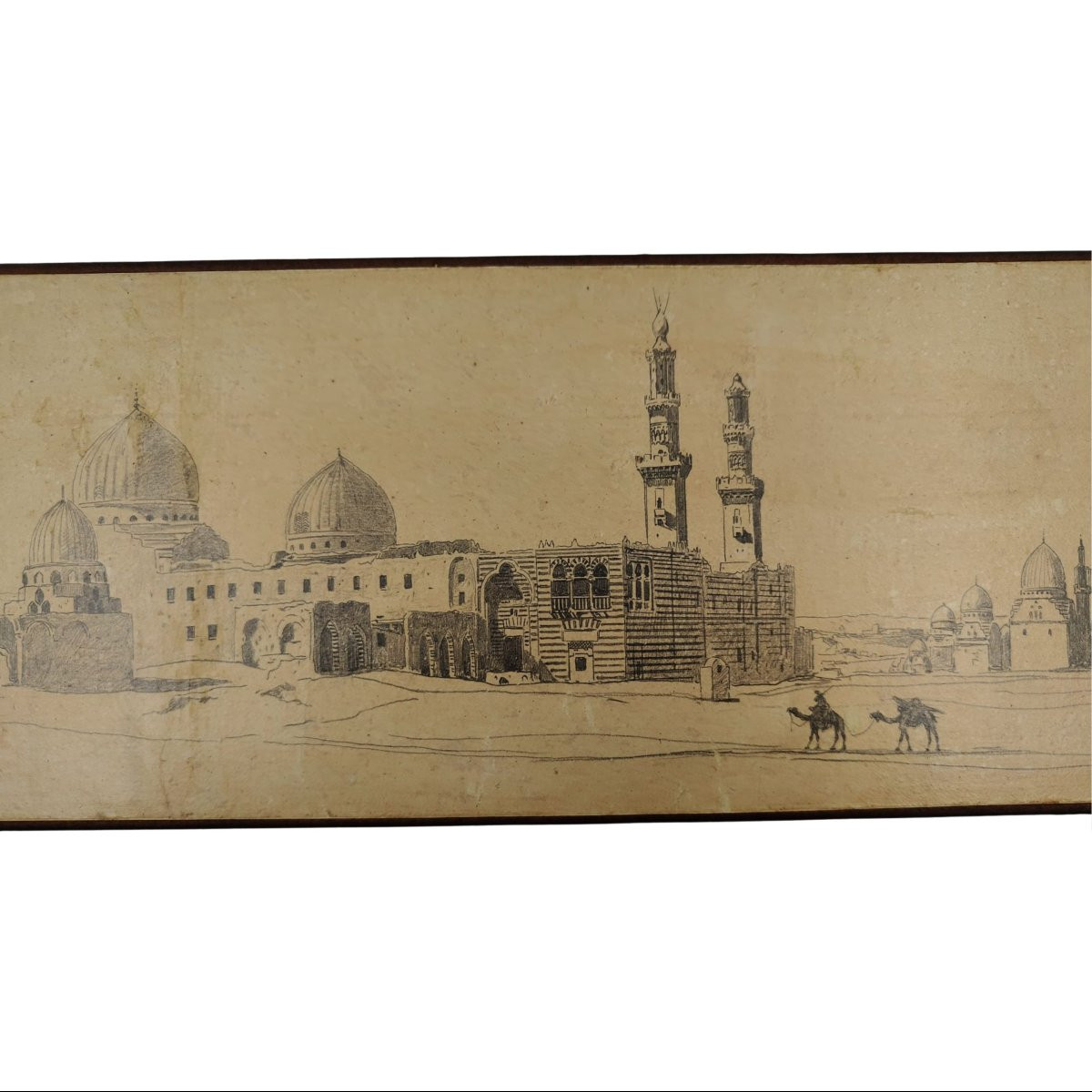 Alberto Pasini – Tombe dei Califfi al Cairo, Disegno Orientalista firmato (1860/70 ca.)-photo-4