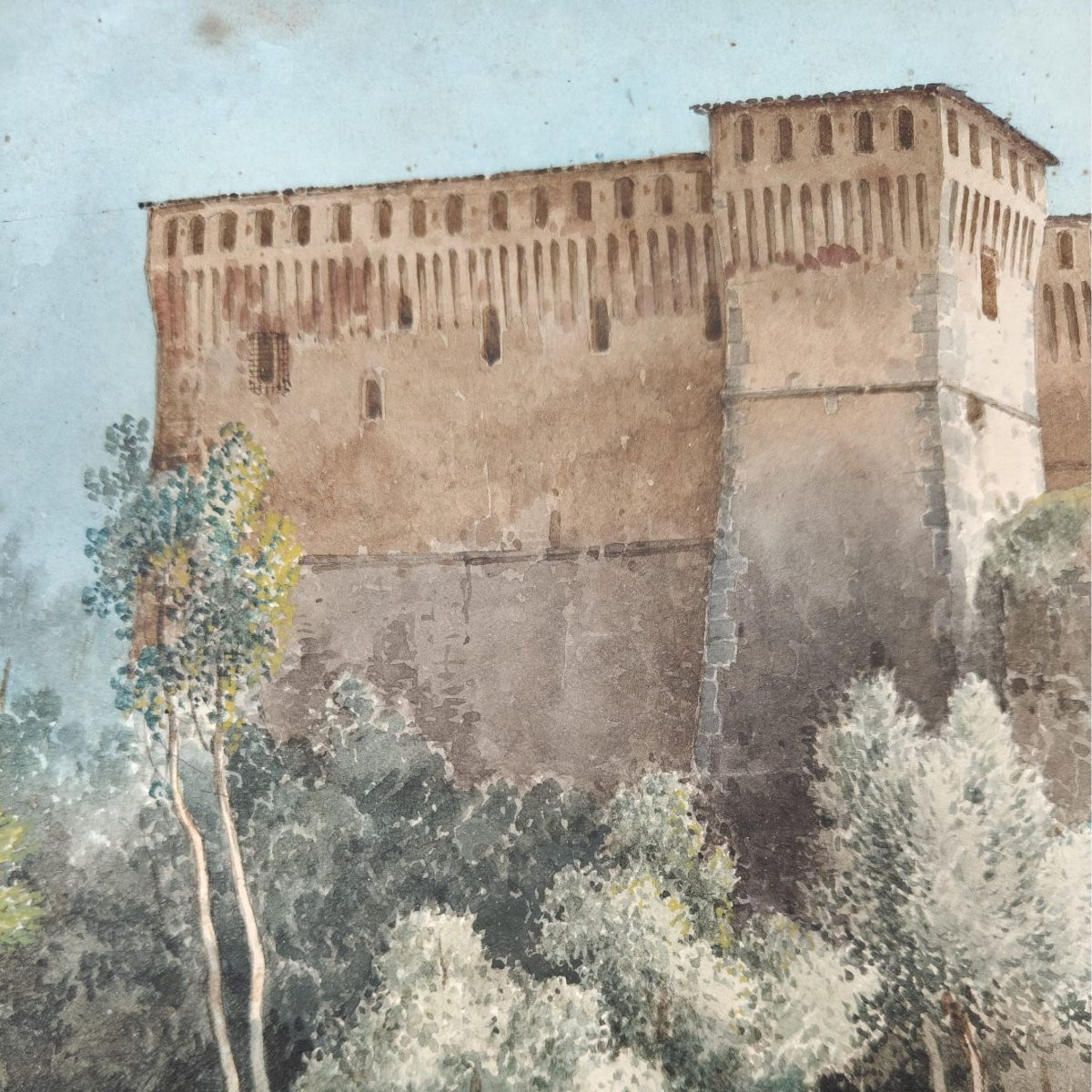 Alberto Pasini – Castello di Montechiarugolo, Acquerello su cartoncino, anni 60/70-photo-3