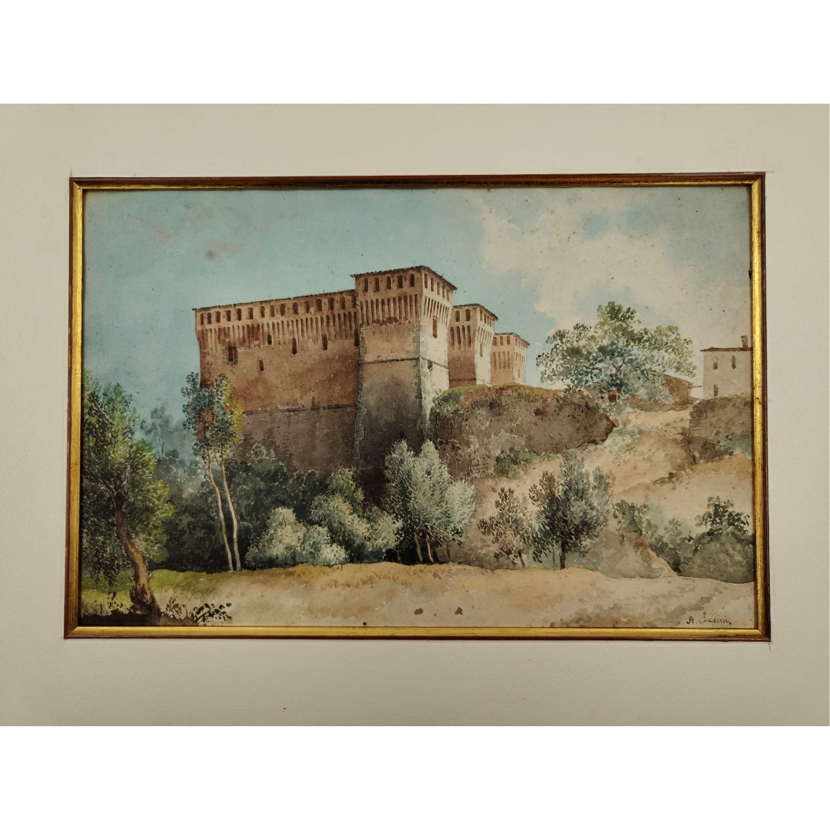 Alberto Pasini – Castello di Montechiarugolo, Acquerello su cartoncino, anni 60/70