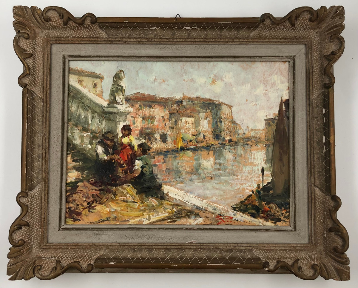 Luigi Pagan, Olio su tavola Chioggia Veduta di Canal Vena