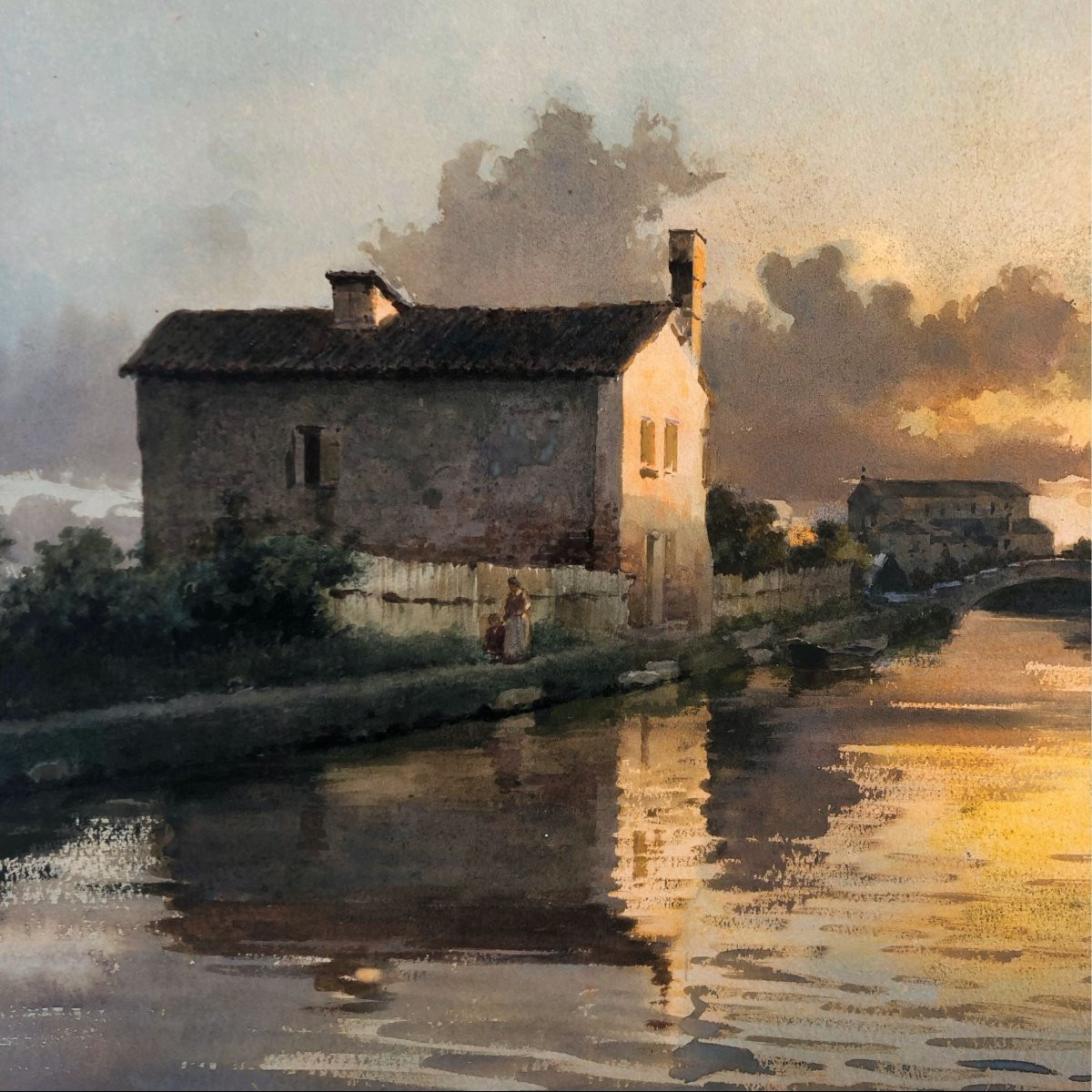 Acquerello "Isola di Torcello con Ponte del Diavolo", Alberto Prosdocimi, inizio '900-photo-3