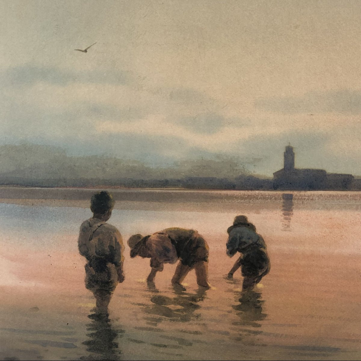 Acquerello “Pescatori nella laguna di Venezia”, Alberto Prosdocimi, '900-photo-3