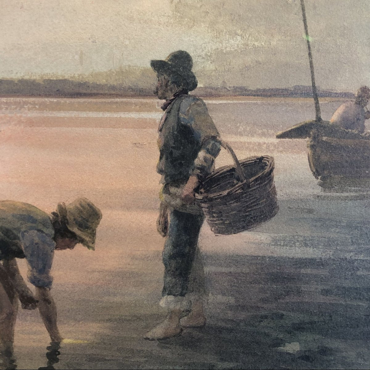 Acquerello “Pescatori nella laguna di Venezia”, Alberto Prosdocimi, '900-photo-4