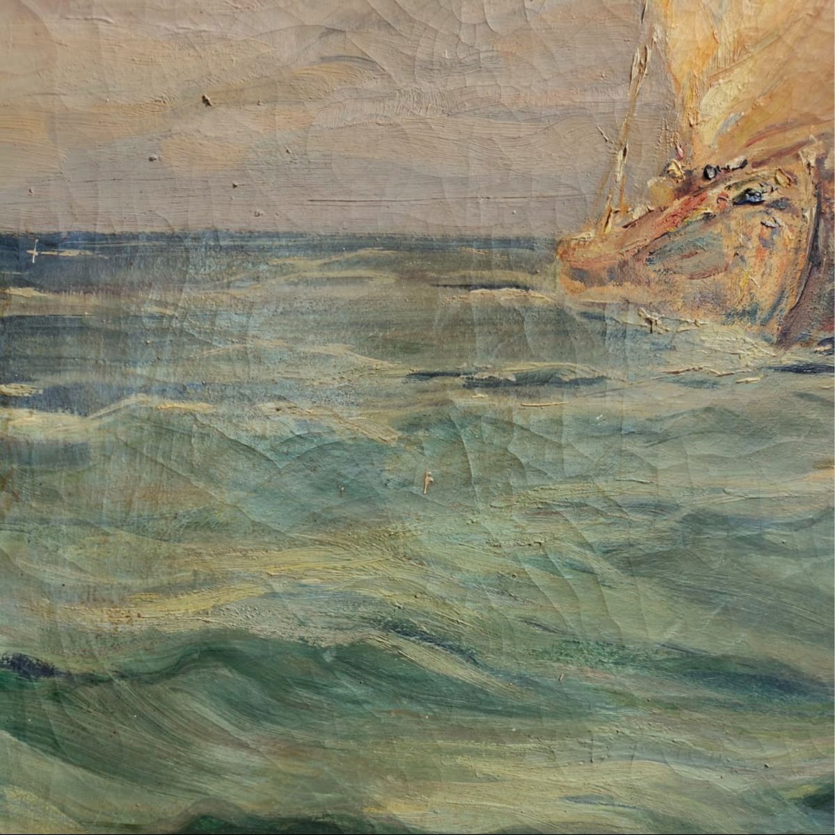 Angelo Brombo, olio su tela, Due Velieri Bragozzi al largo, 1920 ca-photo-2