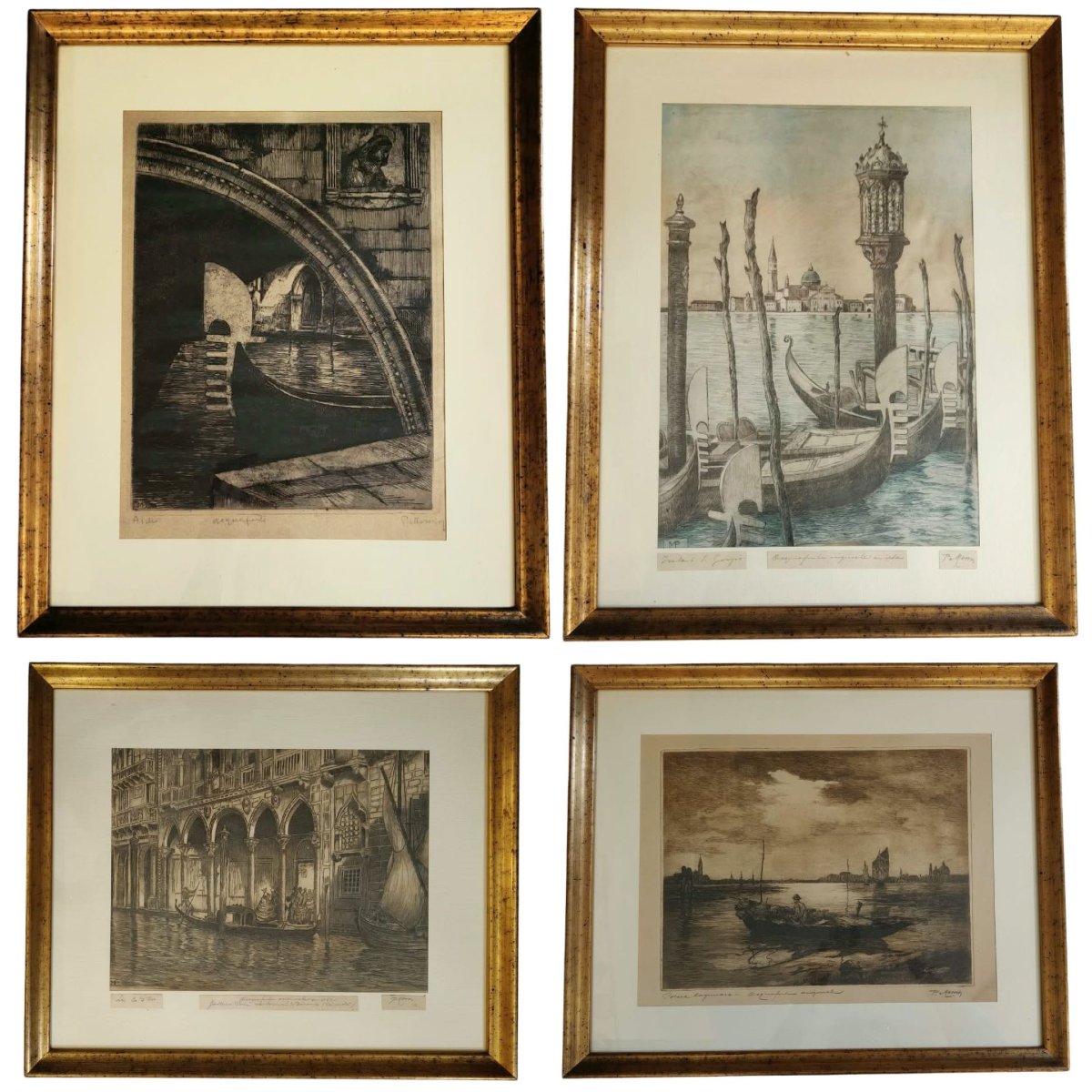 Pericle Menin, quattro incisioni ad acquaforte, scorci veneziani, 1930 ca. 