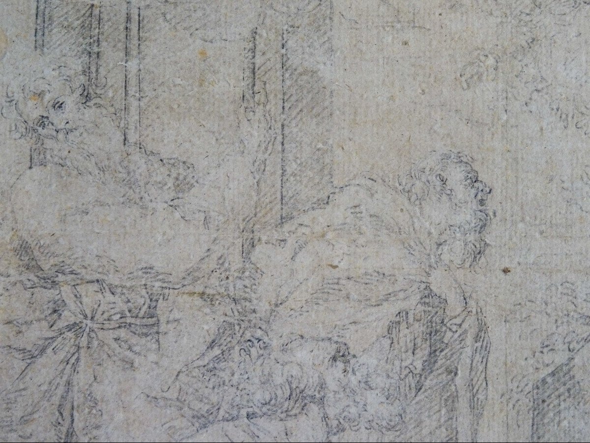 Crayon Sur Papier Attribué à Sebastiano Ricci - Assomption Et Couronnement De La Vierge-photo-4