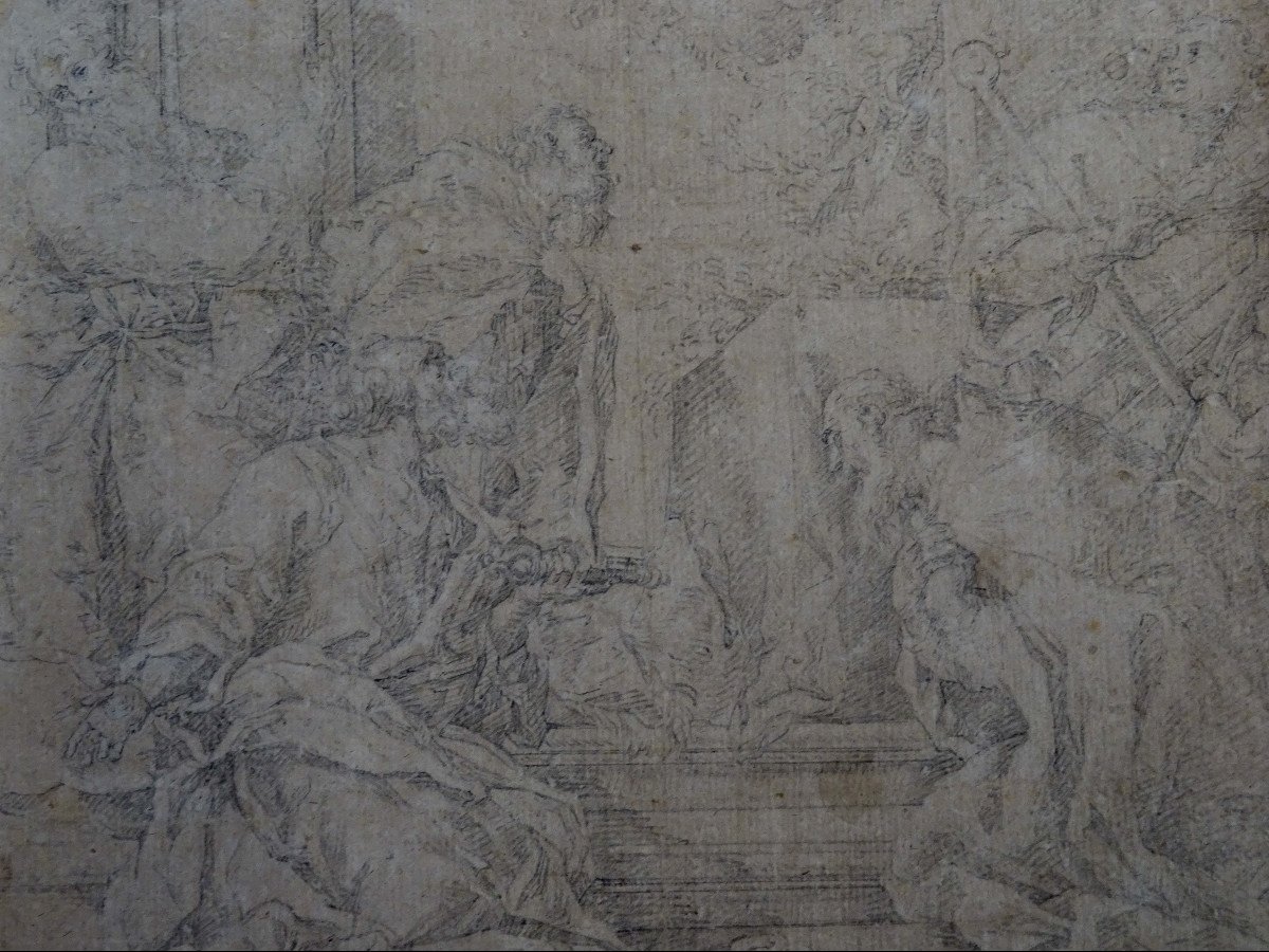 Crayon Sur Papier Attribué à Sebastiano Ricci - Assomption Et Couronnement De La Vierge-photo-2