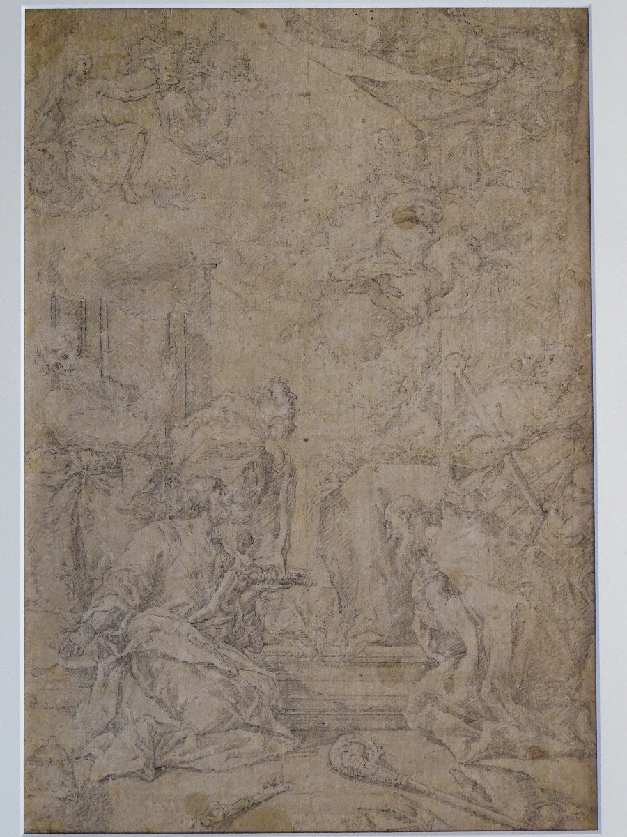 Crayon Sur Papier Attribué à Sebastiano Ricci - Assomption Et Couronnement De La Vierge
