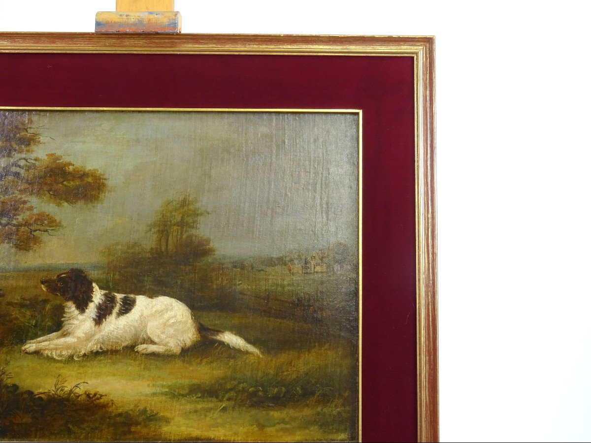Paesaggio con cane, pittura a olio su tela, Inghilterra, XIX secolo-photo-4