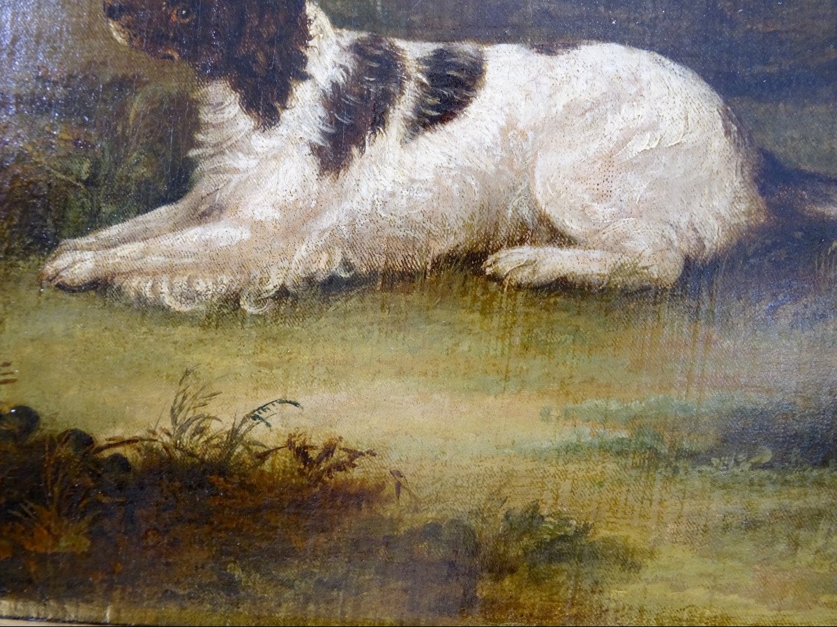 Paesaggio con cane, pittura a olio su tela, Inghilterra, XIX secolo-photo-1