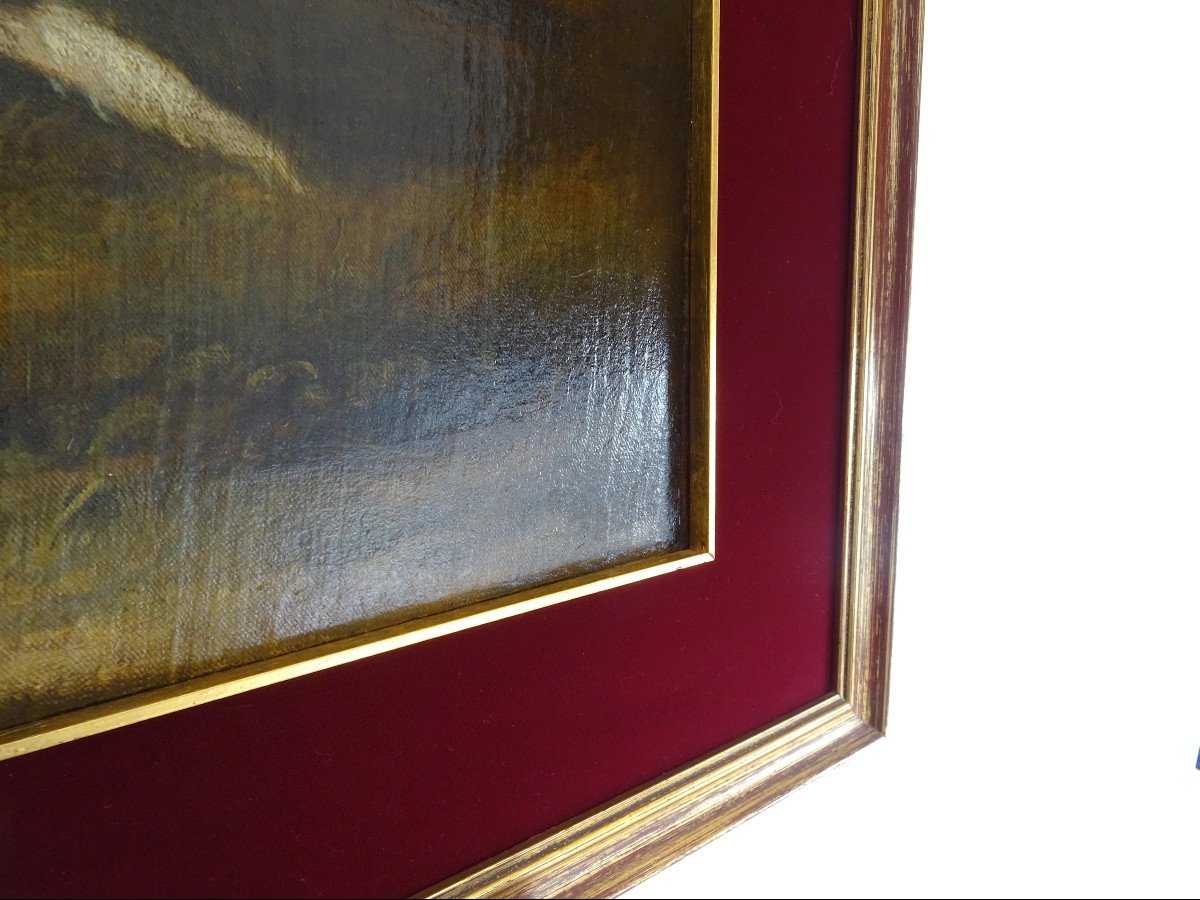 Paesaggio con cane, pittura a olio su tela, Inghilterra, XIX secolo-photo-2