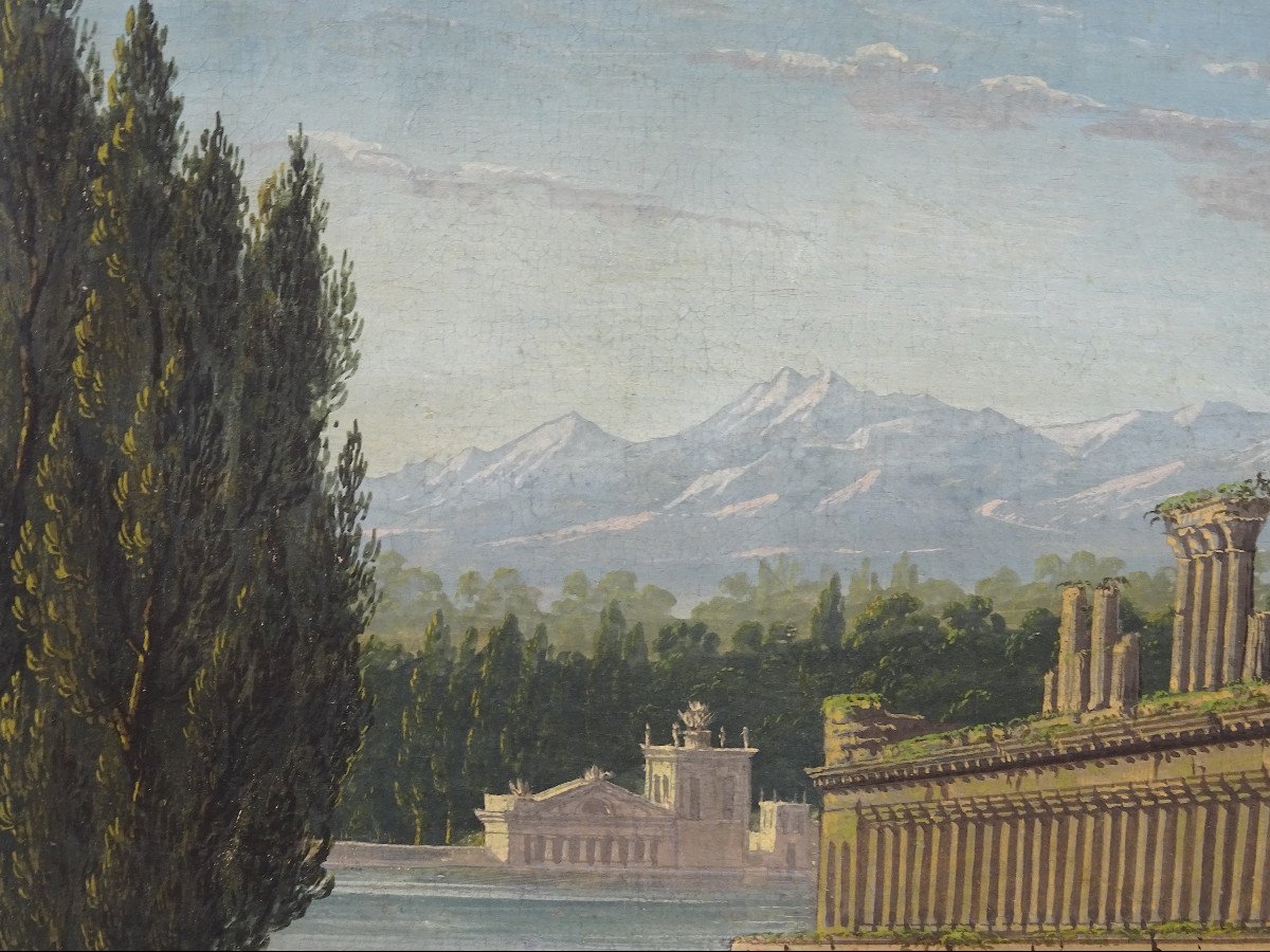 "Porte des ruines du palais de Dioclétien à Split", tempera sur toile, F. Migliari XIXe siècle-photo-2