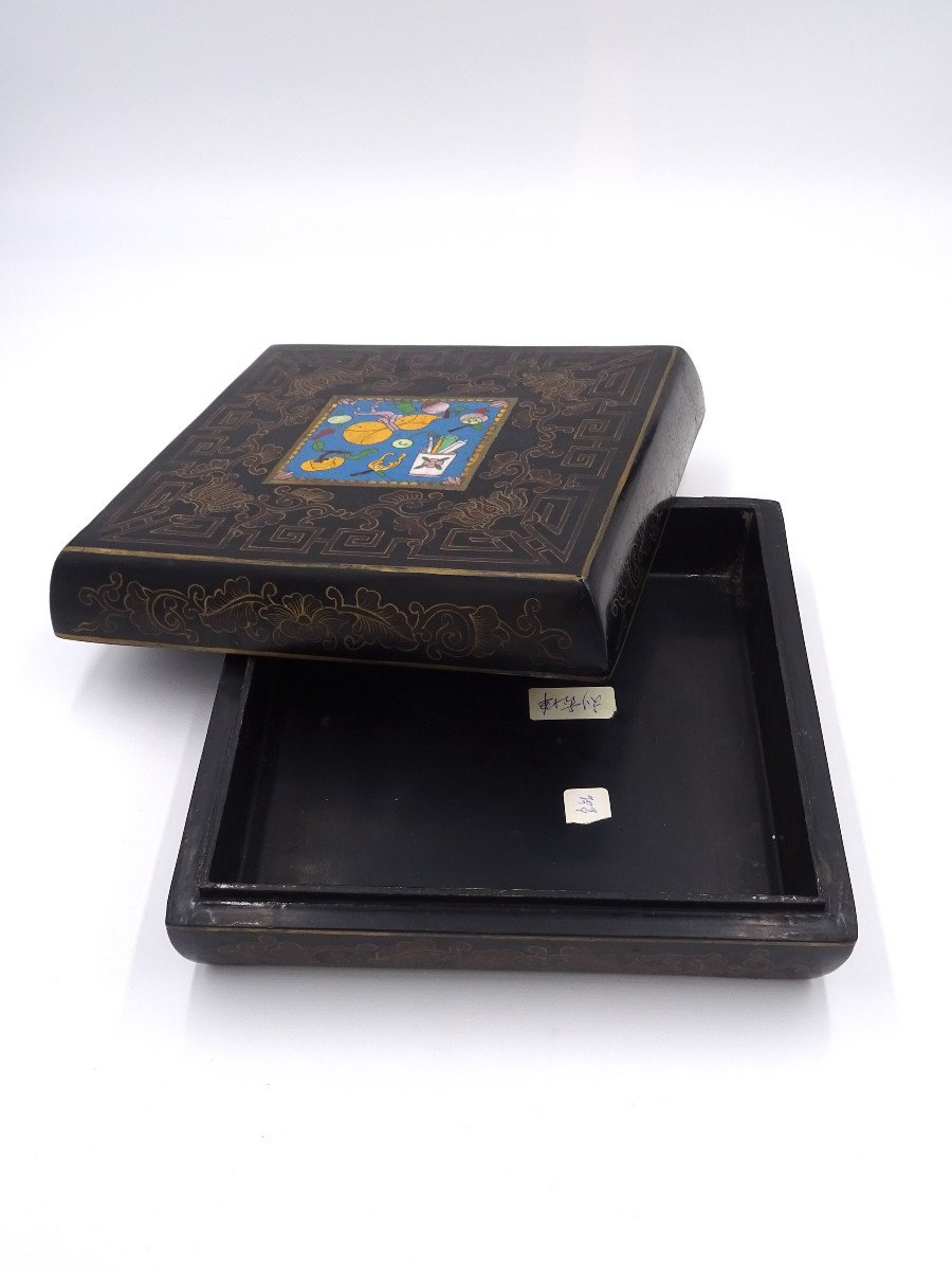 Set di due scatole cinesi con decorazioni cloisonné, anni 1940-1950-photo-2
