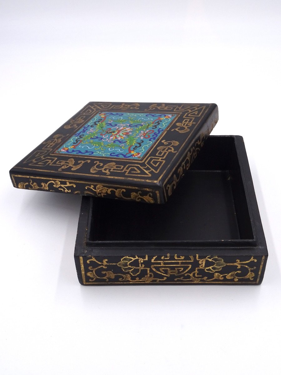 Set di due scatole cinesi con decorazioni cloisonné, anni 1940-1950-photo-3