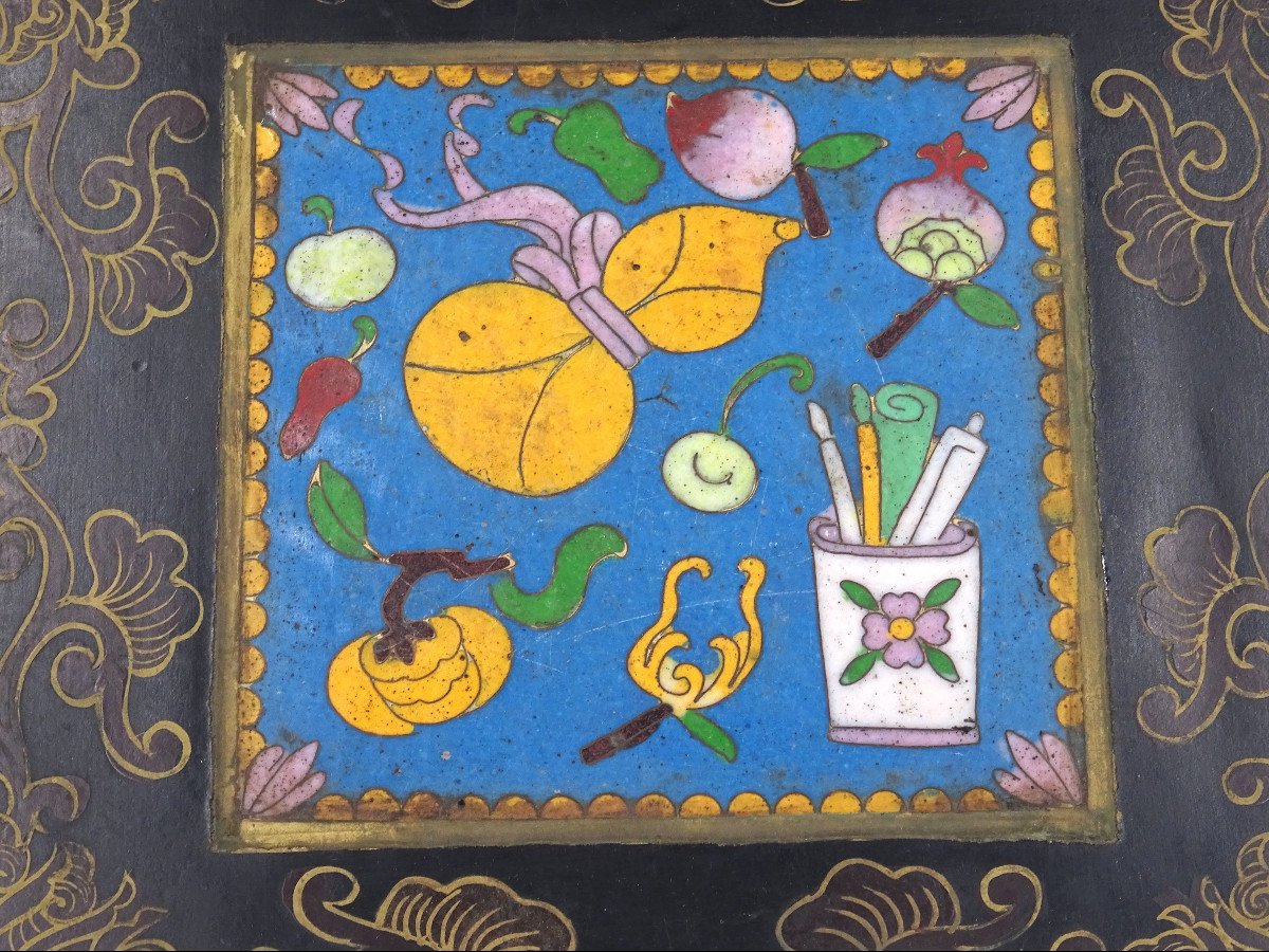 Set di due scatole cinesi con decorazioni cloisonné, anni 1940-1950-photo-1