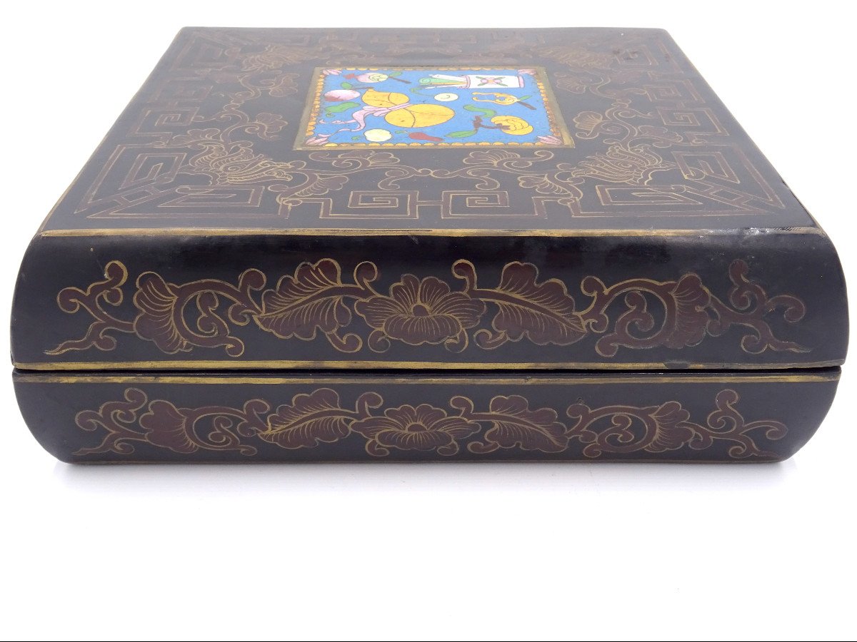 Set di due scatole cinesi con decorazioni cloisonné, anni 1940-1950-photo-2