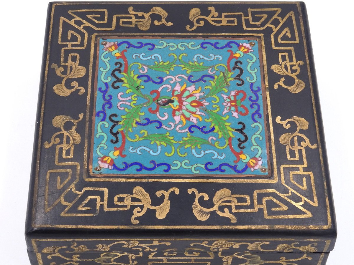 Set di due scatole cinesi con decorazioni cloisonné, anni 1940-1950-photo-5