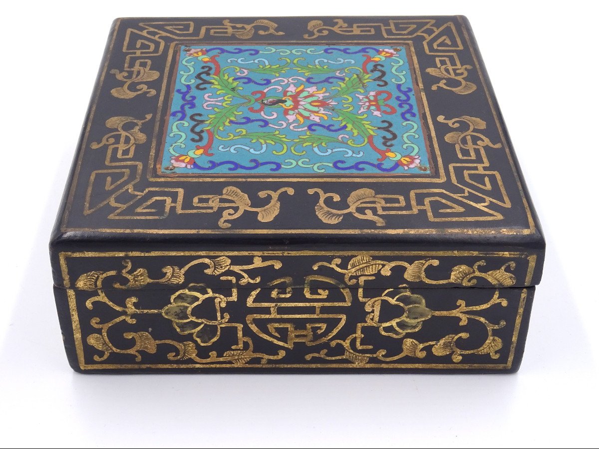Set di due scatole cinesi con decorazioni cloisonné, anni 1940-1950-photo-6