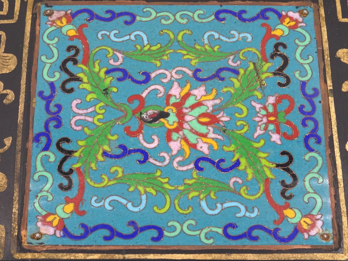 Set di due scatole cinesi con decorazioni cloisonné, anni 1940-1950-photo-7