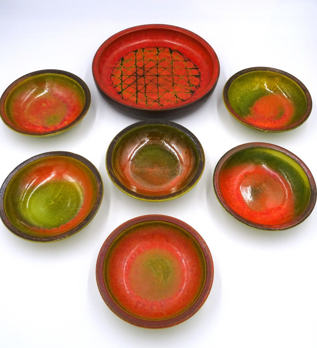 Set di 7 ciotole in ceramica smaltata di Alessio Tasca, 1970 circa