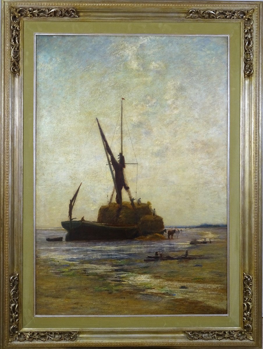 Tableau anglais "Marine avec bateau", vers 1870