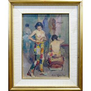 Dipinto “ Prova costume con nudo femminile”, Carlo CHERUBINI anni ’50