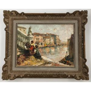 Luigi Pagan, Olio su tavola Chioggia Veduta di Canal Vena