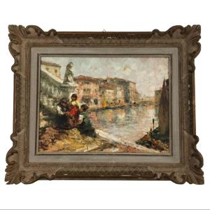 Luigi Pagan, Olio su tavola Chioggia Veduta di Canal Vena