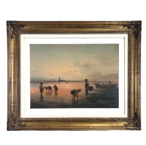 Acquerello “Pescatori nella laguna di Venezia”, Alberto Prosdocimi, '900