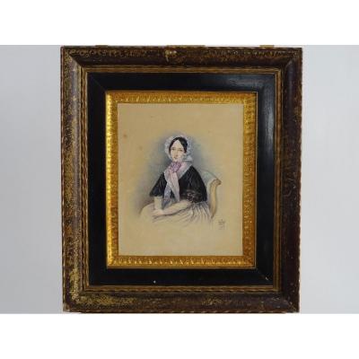 Figure Féminine Assise, Aquarelle Sur Papier, Angleterre XIXe Siècle