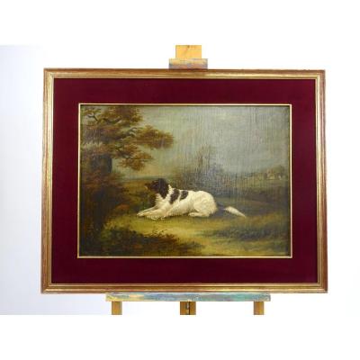 Paysage Avec Chien, Peinture à l'Huile Sur Toile, Angleterre XIXe Siècle