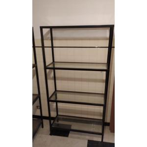 Pair Of Shelves In Bronze Steel And Beveled Glass