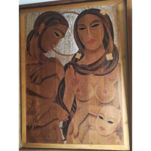 Painting On Oak Wood, Original Creation By Artdeco