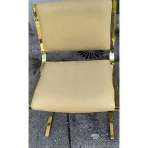 Dlg By Willy Rizzo Brass-plated Chairs On Steel 1970, Rare Model, 4, 6 Or 9 Chairs