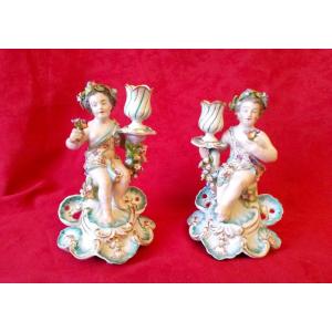 Pair Of Porcelain Candlesticks 