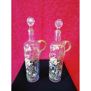 Pair Of Large Enameled Carafes