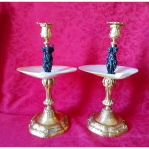 Curious Pair Of 19th Century Candlesticks