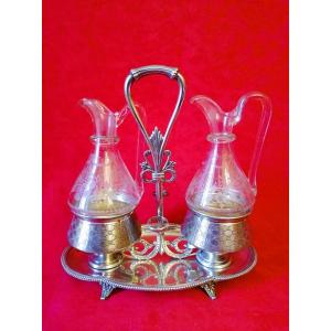 Oil Cruet, Vinegar Cruet, Silver Support