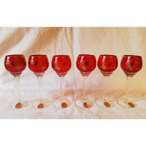 Six Stemmed Glasses Of Bohemian Crystal