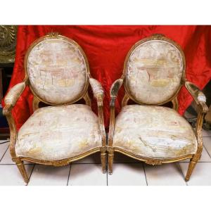 Pair Of 18th Century Armchairs Stamped Delaporte 