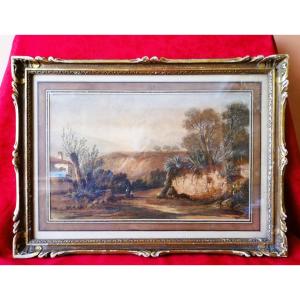 Framed Watercolor On Paper 