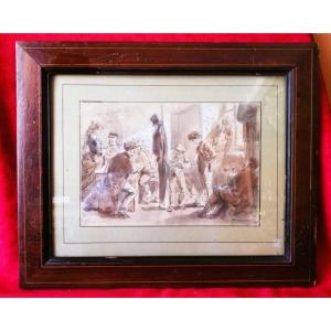 Gouache And Framed Drawing  