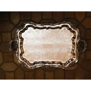 Large Silver Metal Serving Tray 