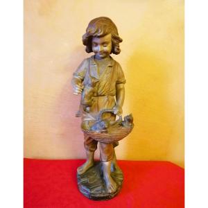 Terracotta Girl With Cats 