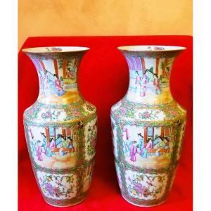 Pair Of Canton Porcelain Vases