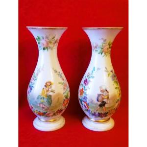 Pair Of Decorated Opaline Vases