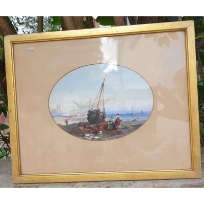 19th Century Gouache Signed And Dated On Framed Paper