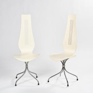  Pair Of M352 Lyre Chairs In Molded Plywood, Theo Häberli, 1968 